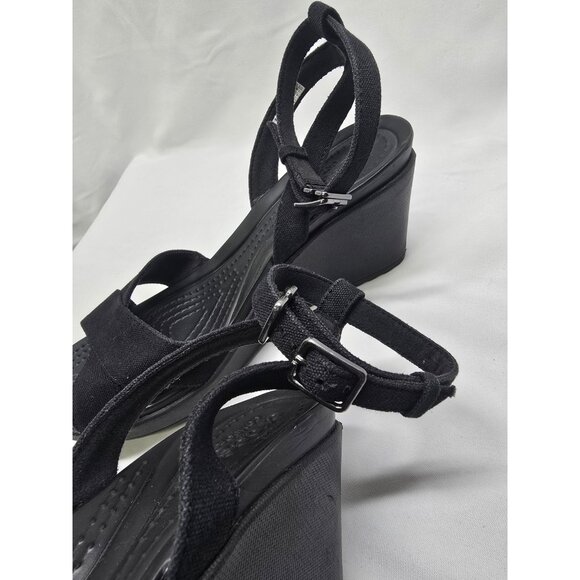 Crocs Leigh II Cross Strap Strappy Ankle Wedge Sandals Black Women’s Size 9 - Picture 15 of 16